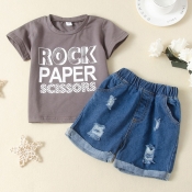 Lovely Casual Letter Print Grey Boy Two-piece Shor