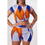 Lovely Trendy Print Croci Two-piece Shorts Set