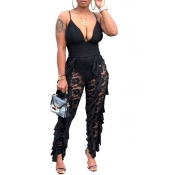 Lovely Sexy See-through Black One-piece Jumpsuit