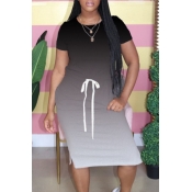 Lovely Casual Gradual Change Black Knee Length Dre