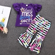 LW Girl Casual Print Purple Two-piece Pants Set