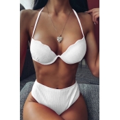 Lovely Lace-up White Two-piece Swimsuit