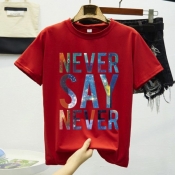 Lovely Casual O Neck Letter Red T-shirt