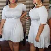 lovely Casual O Neck Fold Design White Knee Length