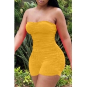 lovely Sexy Dew Shoulder Fold Design Yellow One-pi