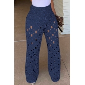 Lovely Trendy Hollow-out Deep Blue Jeans