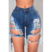 Lovely Trendy Hollow-out Deep Blue Shorts