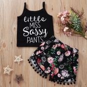 lovely Sweet Letter Print Black Girl Two-piece Sho