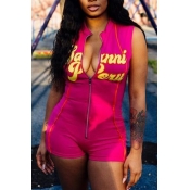 lovely Stylish Letter Print Rose Red One-piece Rom