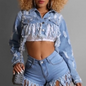 LW Stylish Tassel Design Baby Blue Jacket