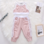 lovely Sportswear Patchwork Pink Girl Two-piece Pa