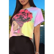 lovely Casual Print Pink T-shirt