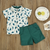 lovely Stylish Print Green Boy Two-piece Shorts Se