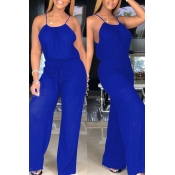 lovely Sexy Lace-up Blue One-piece Jumpsuit