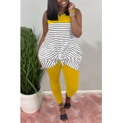 lovely Casual Striped Yellow Plus Size Two-piece P