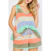 lovely Casual Rainbow Striped Multicolor Plus Size