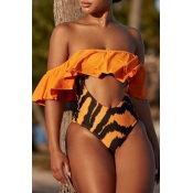 lovely Cut-Out Print Yellow One-piece Swimsuit