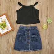 lovely Stylish Buttons Design Black Girl Two-piece