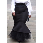 lovely Trendy Patchwork Black Plus Size Skirt