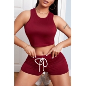 Lovely Leisure Lace-up Wine Red Loungewear