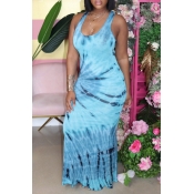 lovely Leisure Tie-dye Baby Blue Maxi Dress
