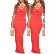 lovely Sexy Hollow-out Red Maxi Dress