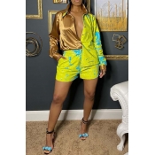 LW Casual Print Patchwork Yellow Two-piece Shorts 
