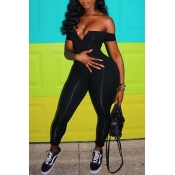Lovely Sexy Dew Shoulder Skinny Black One-piece Ju