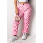 lovely Sportswear Fold Design Light Pink Pants
