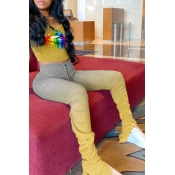 lovely Leisure Lip Print Yellow Two-piece Pants Se