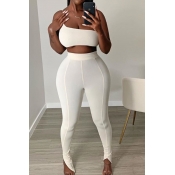 LW Casual One Shoulder White Two-piece Pants Set