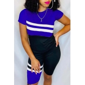 lovely Casual Patchwork Blue Two-piece Shorts Set