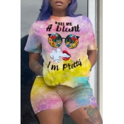 LW Letter Print Tie-dye Shorts Set