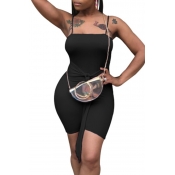 lovely Casual Lace-up Black One-piece Romper