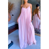 lovely Casual Loose Fold Design Pink Maxi Dress