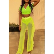 lovely Trendy See-through Green Two-piece Pants Se