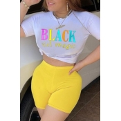 lovely Sportswear Letter Print Yellow Two-piece Sh