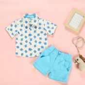 lovely Casual Print Blue Boy Two-piece Shorts Set