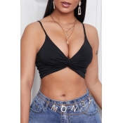 Lovely Sexy Fold Design Black Camisole