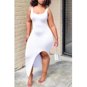 lovely Sexy Asymmetrical White Ankle Length Dress