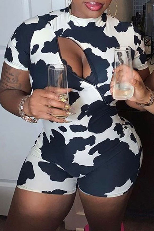 lovely Sexy Print Hollow-out White One-piece Romper