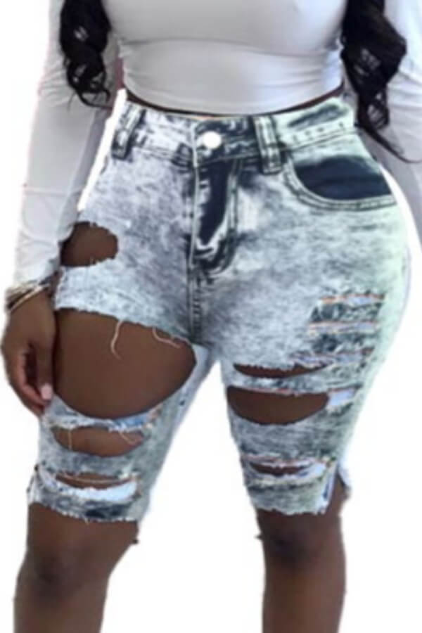 LW High Stretchy Hollow-out Baby Blue Shorts