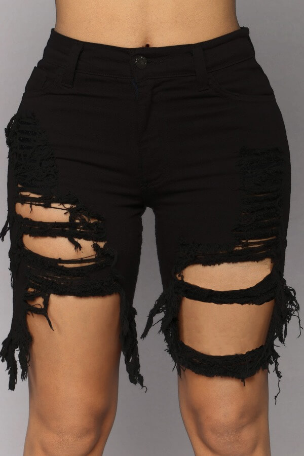 Lovely Casual Hollow-out Black Denim Shorts