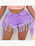 LW Plus Size Casual Tassel Design Purple Denim Shorts