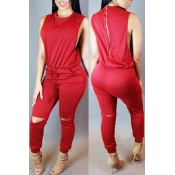 Lovely Casual Hollow-out Red One-piece Jumpsuit