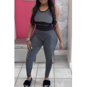 lovely Casual O Neck Patchwork Grey Two-piece Pant