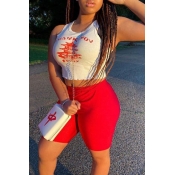 lovely Casual Sleeveless Letter Print White Two-pi