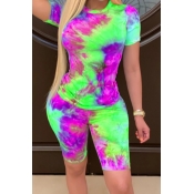 lovely Casual Tie-dye Light Green Plus Size Two-pi