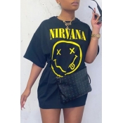 Lovely Casual Letter Print Black Mini Dress