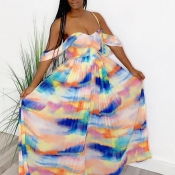 lovely Sexy Off The Shoulder Print Multicolor Maxi